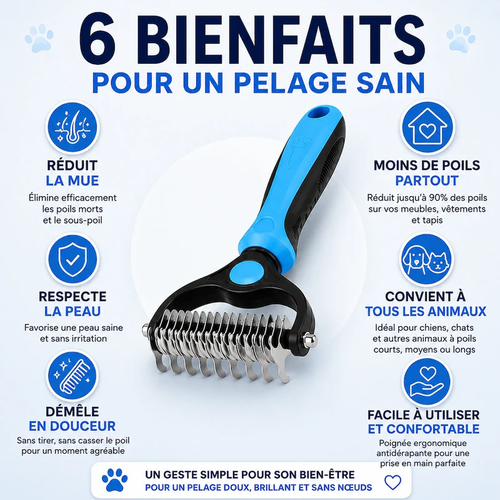 Brosse Attrape-Poils™ — Élimine le sous-poil mort sans tirer