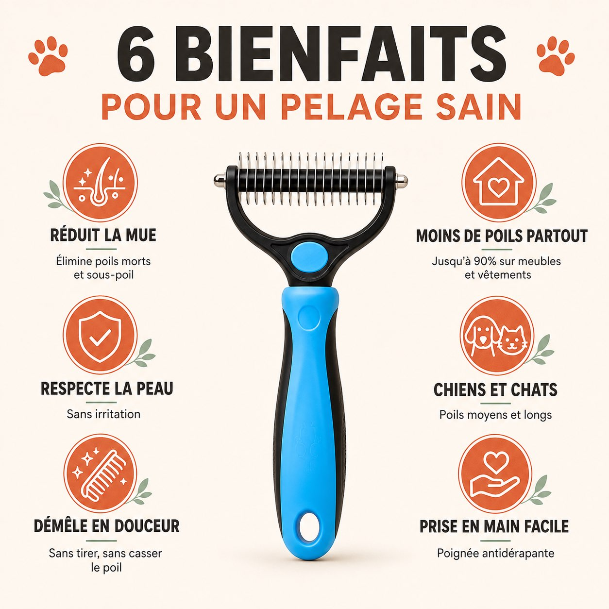 Brosse Attrape-Poils™ — Élimine le sous-poil mort sans tirer